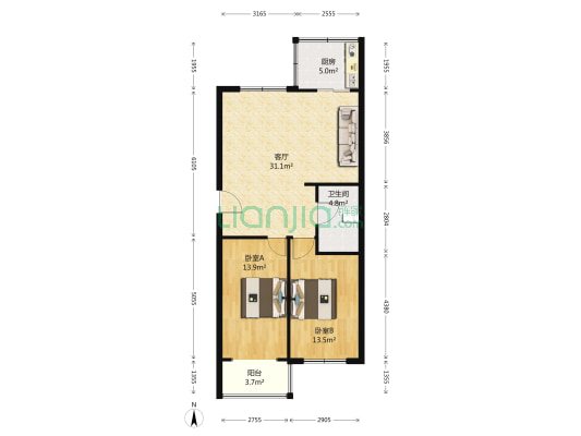 平安小区(阿城区) 2室1厅1卫 91平方