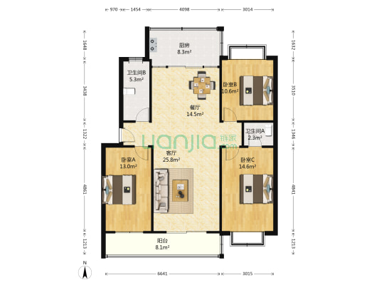 福鑫居小区 3室2厅2卫 132平方
