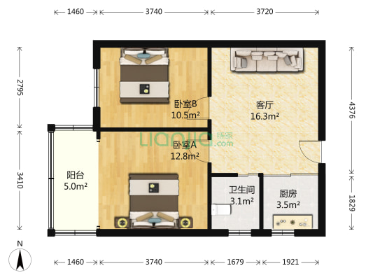 湖西街4号 2室1厅1卫 67平方
