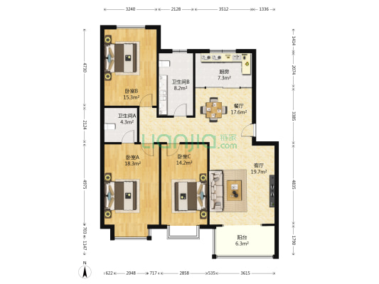 凝瑞苑 3室2厅2卫 138平方