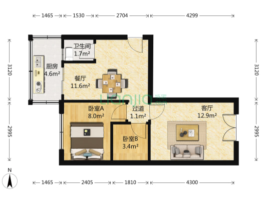 安泰巷 2室2厅1卫 54平方