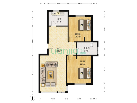 盛福山庄 2室1厅1卫 102平方
