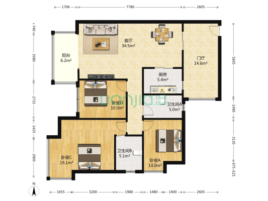 海骏达蜀都1号凯悦二期 3室1厅2卫 108平方
