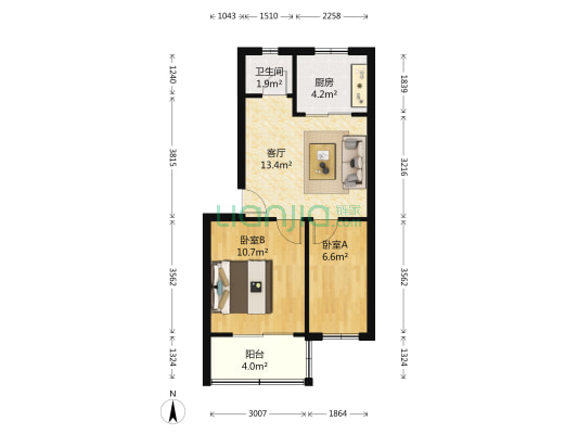 新圃西街1号院 2室1厅1卫 55平方