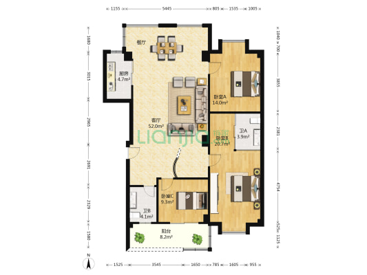 怡富花园东区 3室1厅2卫 138平方