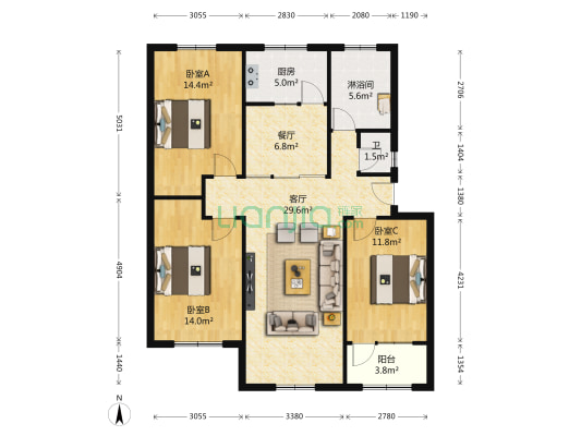 阳光苑(工业路) 3室2厅2卫 117平方
