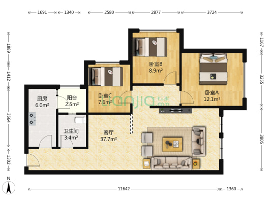 华腾舒云居 3室1厅1卫 93平方