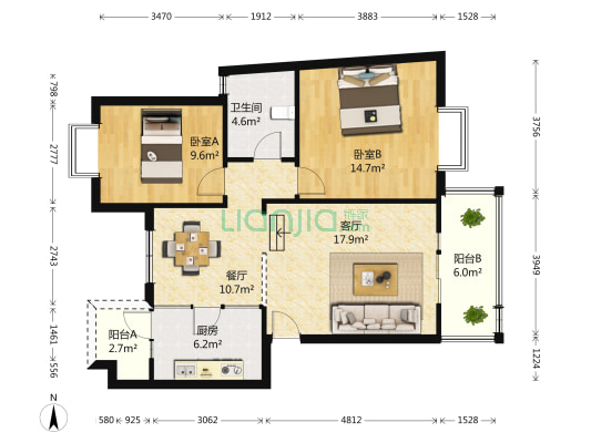 建信奥林匹克花园 2室2厅1卫 88平方
