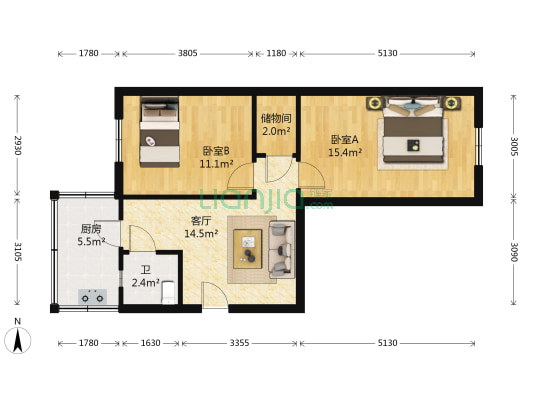佳荣里 2室1厅1卫 66平方