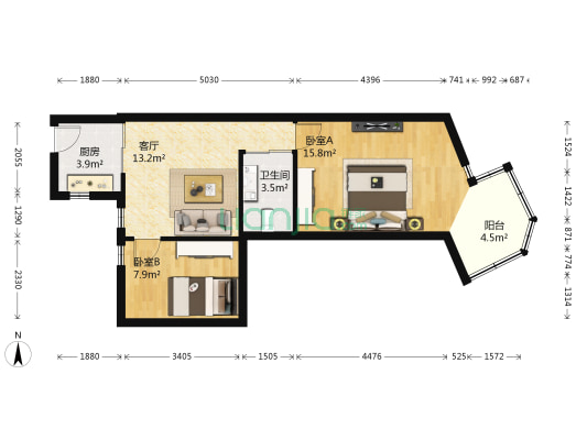 西谈家渡路21号 2室1厅1卫 61平方