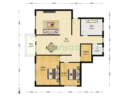 雨润花园 2室1厅1卫 148平方