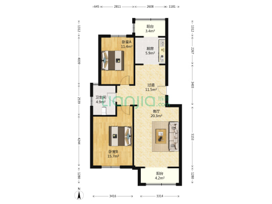 龙福花园 2室1厅1卫 97平方