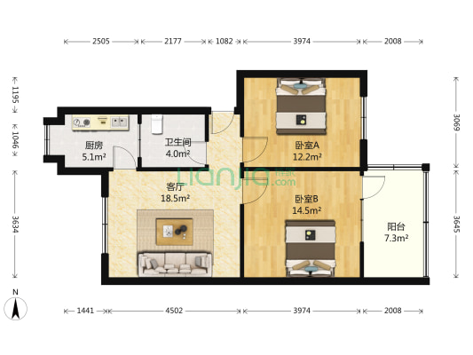 南丰街4号 2室1厅1卫 78平方