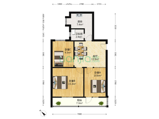 大有巷12号 3室1厅1卫 75平方
