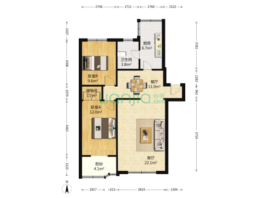 胜利花园 2室2厅1卫 87平方