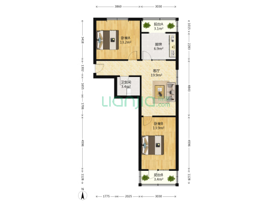 堤北里 2室1厅1卫 76平方
