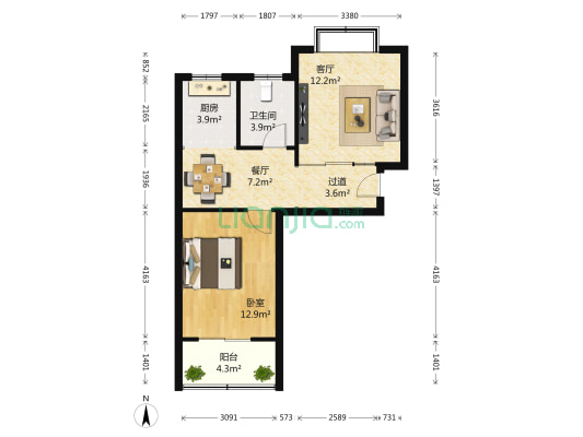 兴和苑 1室2厅1卫 60平方