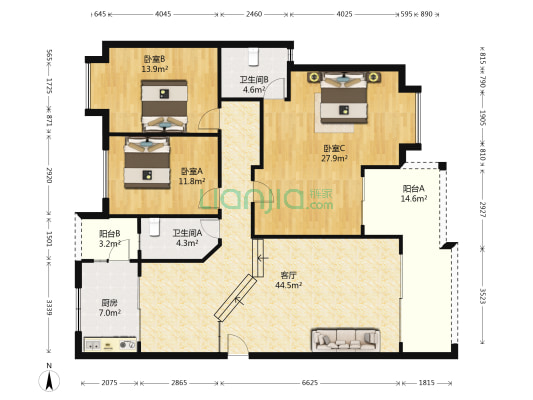 富好城 3室1厅2卫 158平方