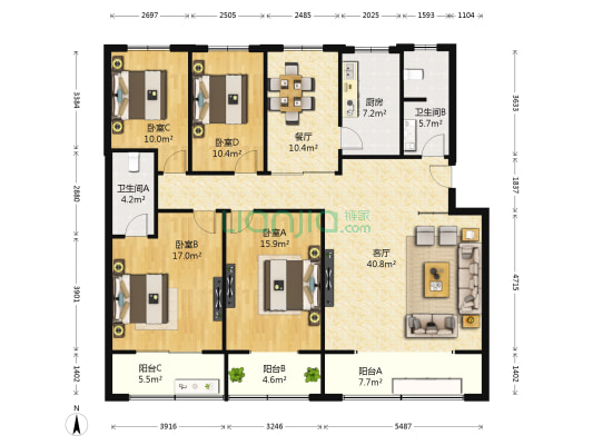 经二路7号院 4室2厅2卫 168平方