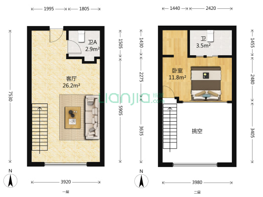 美莱国际中心写字楼 1室1厅2卫 44平方