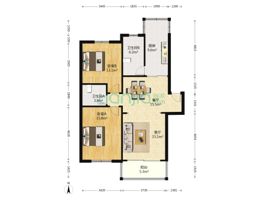 华茂苑 2室2厅2卫 103平方