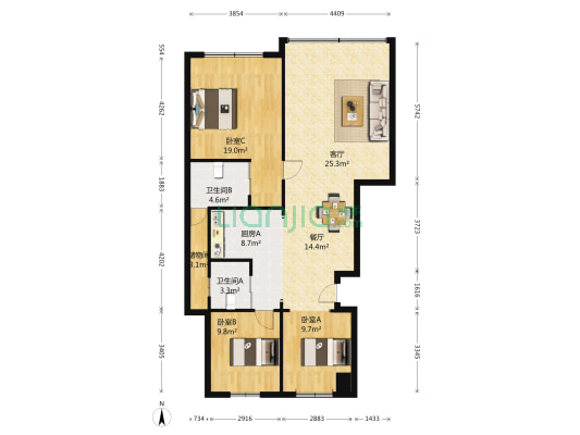 复地哥德堡森林三期 3室2厅2卫 124平方