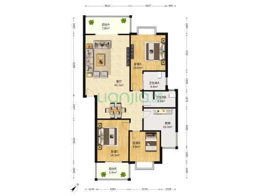 方营小区 3室1厅2卫 131平方