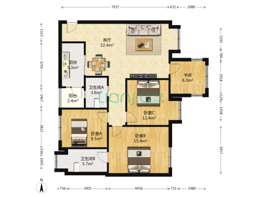 中港悦蓉府 4室1厅2卫 111平方