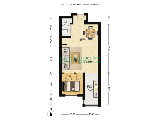 创业者公寓 1室1厅1卫 52平方