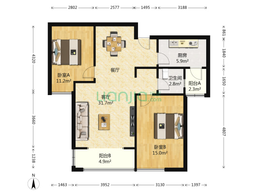 天地源兰亭坊 2室1厅1卫 93平方