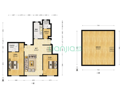 万科长江府 2室1厅2卫 110平方