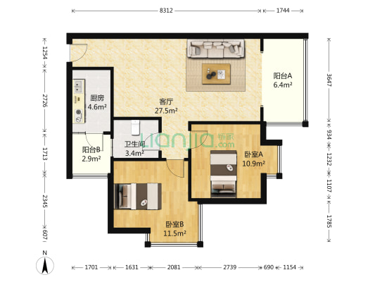 新城府景 2室1厅1卫 84平方