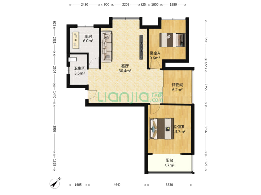 天润未来城西区 2室1厅1卫 90平方