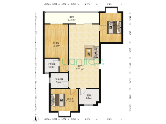 望津阁 3室1厅2卫 127平方
