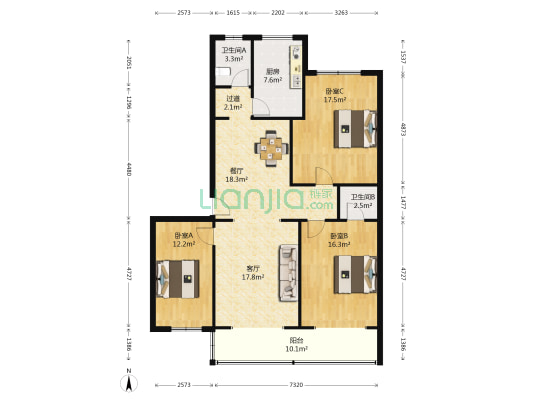 滨河小区颐安苑东区 3室2厅2卫 124平方