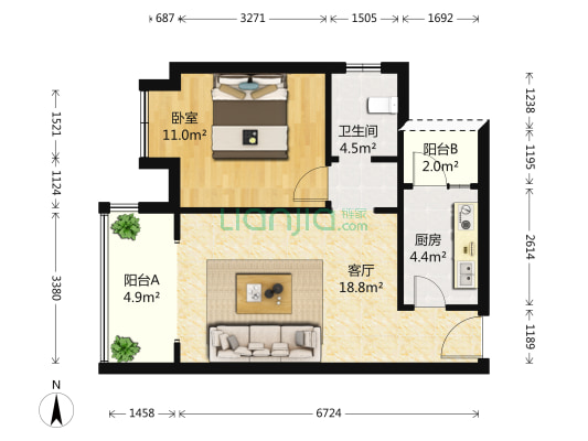 金牛座(青白江) 1室1厅1卫 56平方