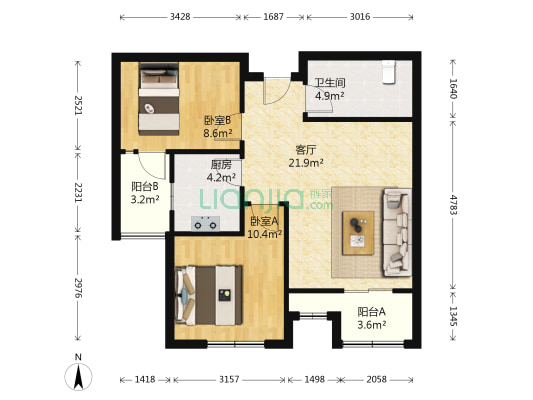 绿城盛世花园 2室1厅1卫 85平方