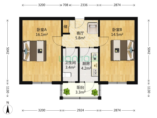 海建裡單號 雙陽面兩室 私產滿五年唯一 總款低-戶型圖