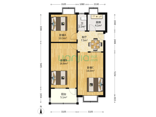 省中医院一宿舍 3室1厅1卫 65平方