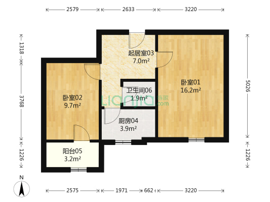 田村48号院 2室1厅1卫 52平方