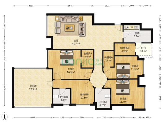 远大都市风景二期 3室1厅2卫 171平方