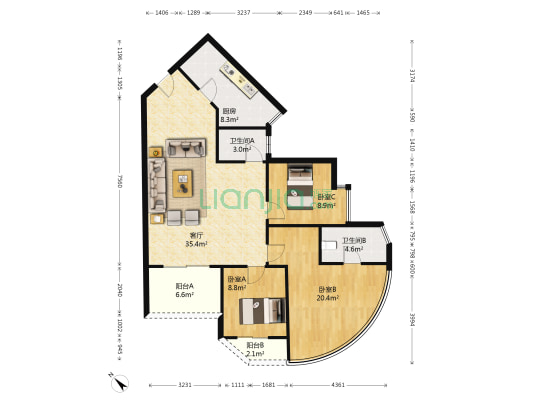 都市经典 3室1厅2卫 119平方