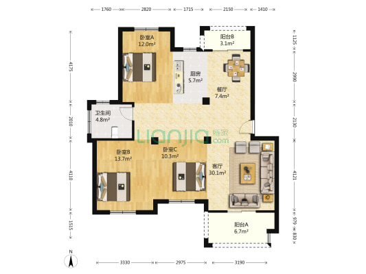 岳童家园 3室2厅1卫 150平方