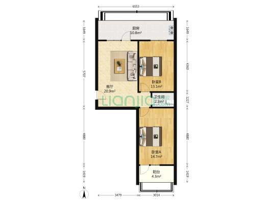 油漆厂宿舍（留营街） 2室1厅1卫 84平方