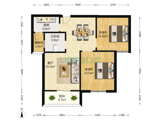 江南花山郡 2室1厅1卫 82平方