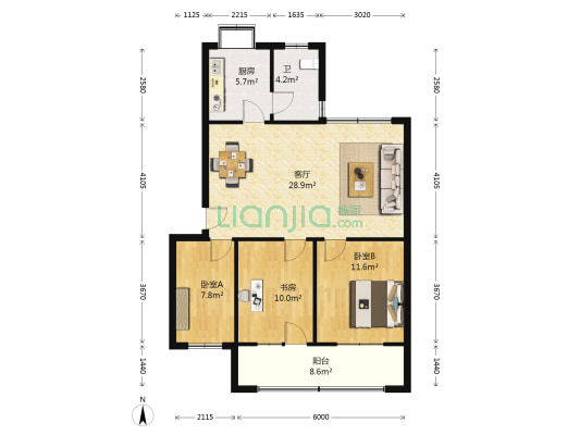 电器科学研究院宿舍 3室1厅1卫 89平方