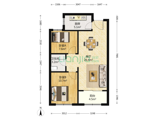 天业·盛世景苑 2室1厅1卫 83平方