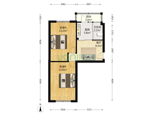 政府楼 2室1厅1卫 61平方