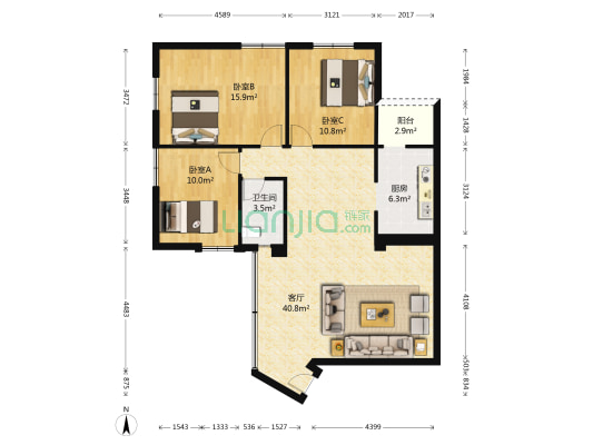 建桥大厦 3室1厅1卫 111平方