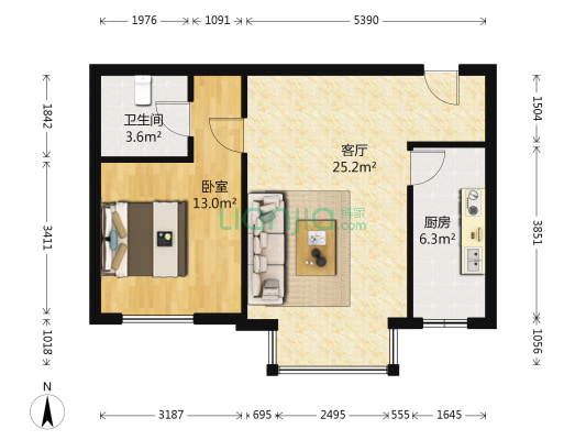 首城汇景湾（梨羊路5号院） 1室1厅1卫 70平方